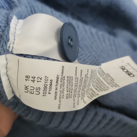 ASOS Design V-Neck Cardigan Puff Sleeve Blue UK 16 | US 12 NEW NWT - Picture 7 of 15